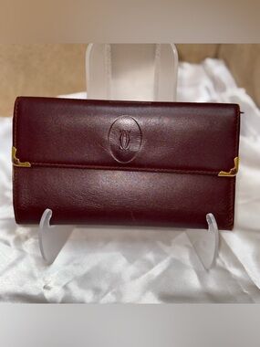 Cartier Must de Cartier Burgundy Leather Long Wallet Gold-tone Corners